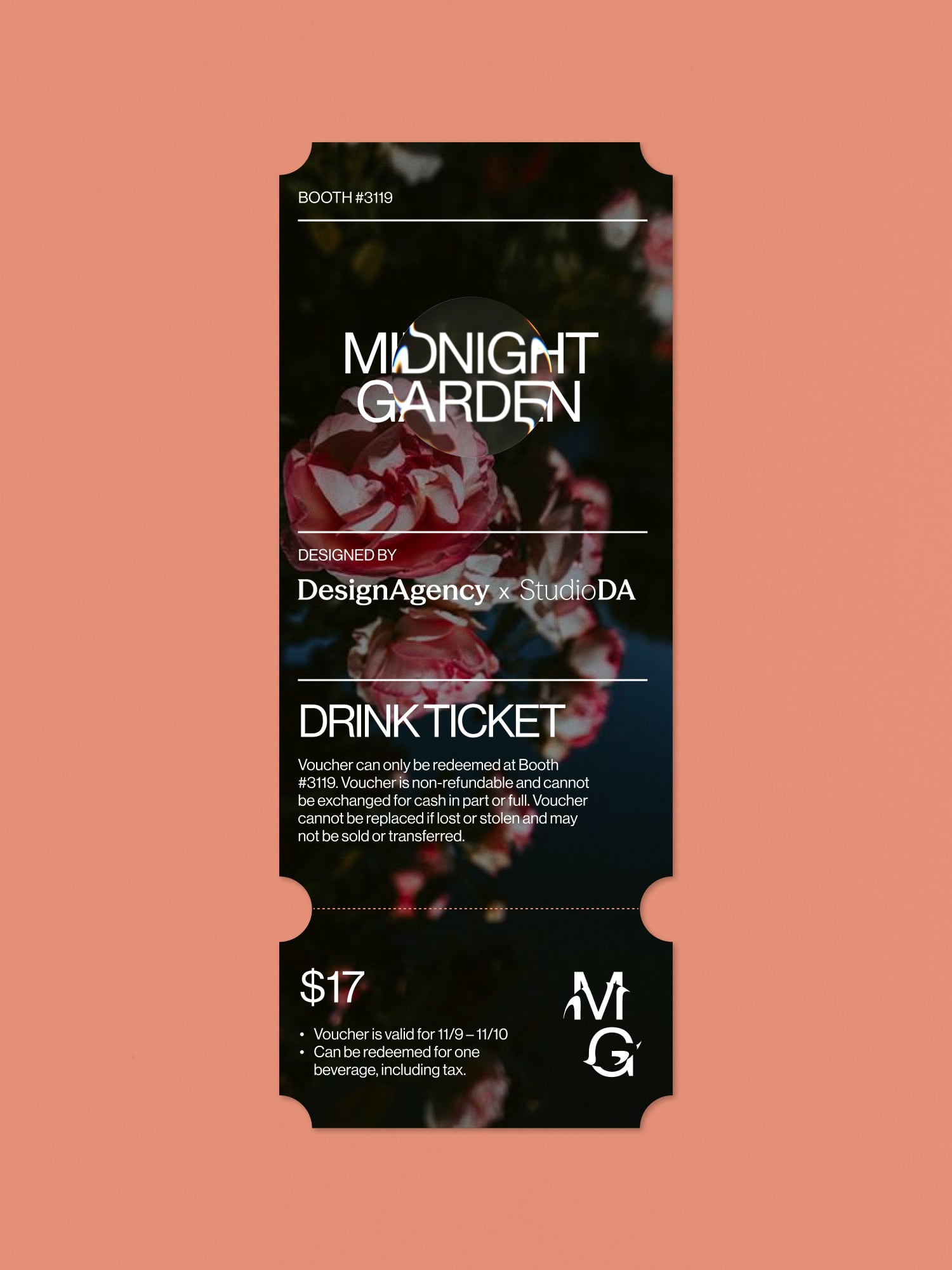 Midnight Garden branded ticket GIF